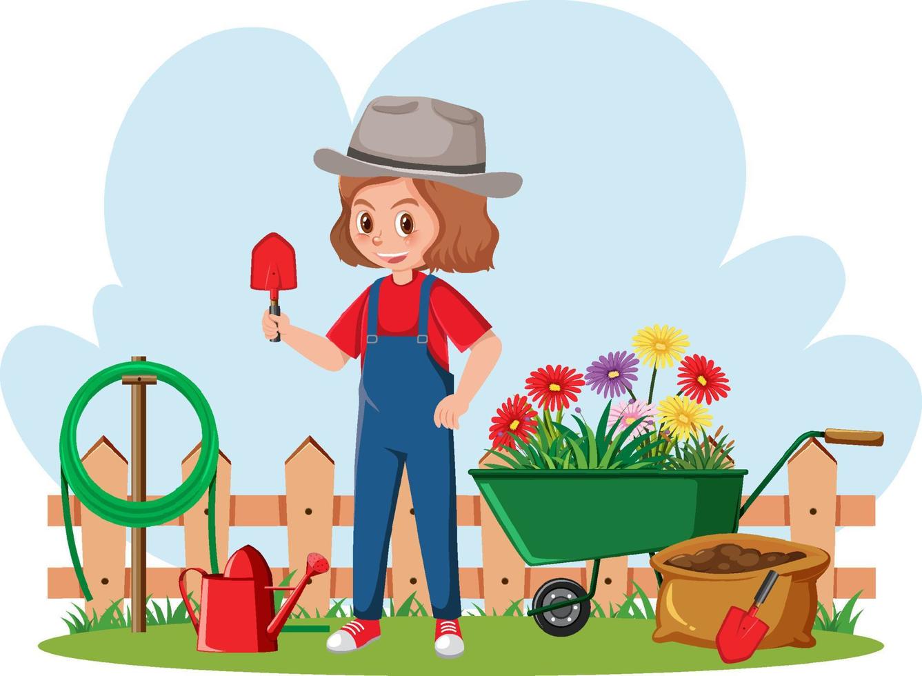 Gardener with colorful flowers vector