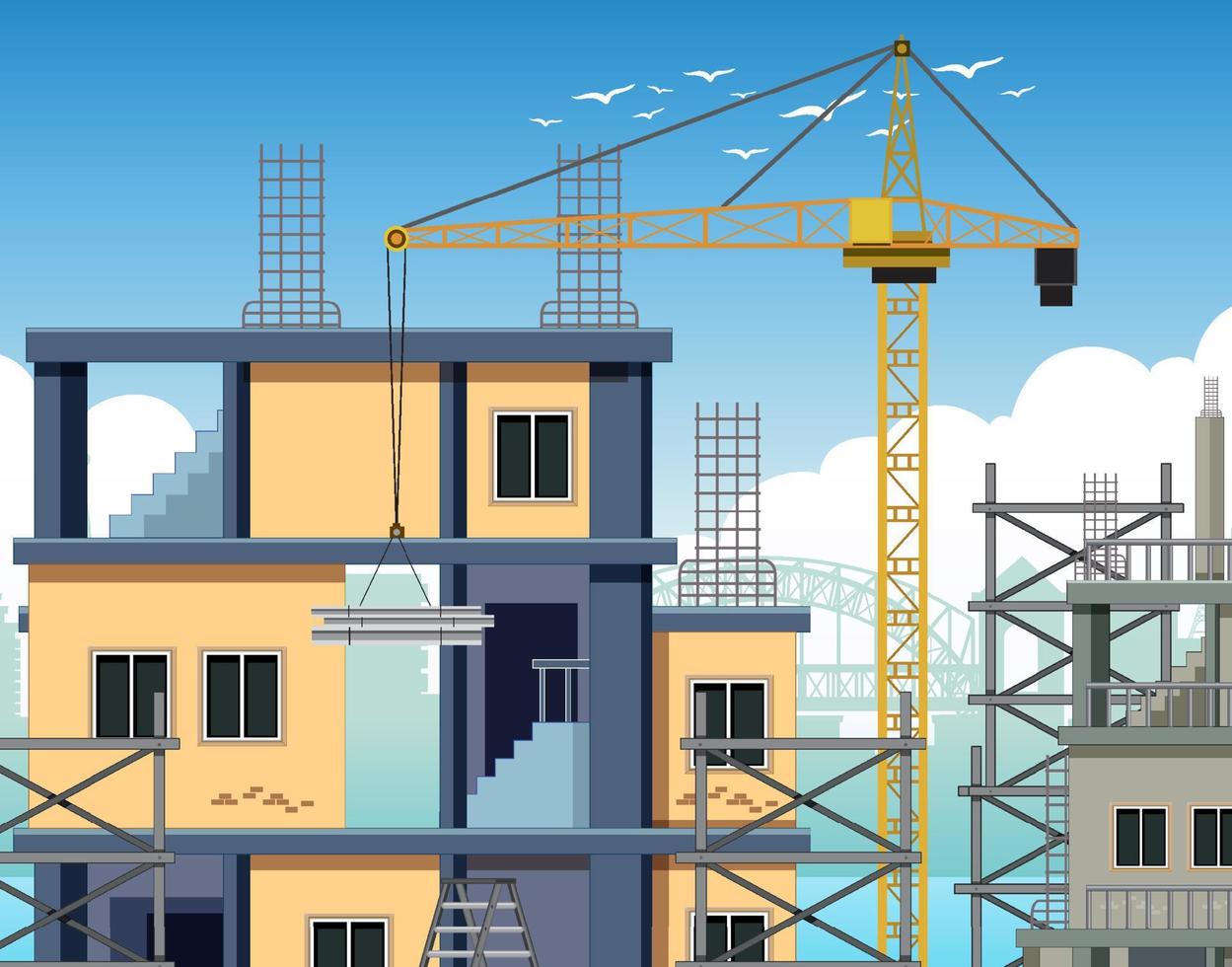 Cartoon scene of building construction site vector