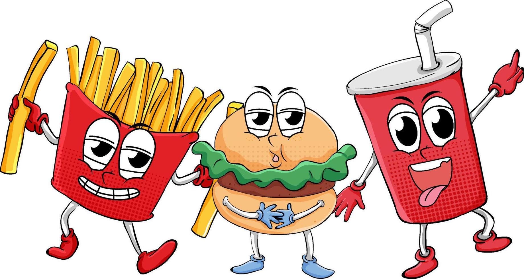 Fastfood set with happy face vector