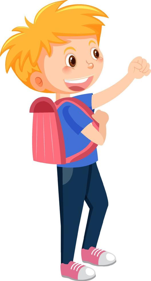 personaje de dibujos animados de estudiante masculino con mochila sobre fondo blanco vector