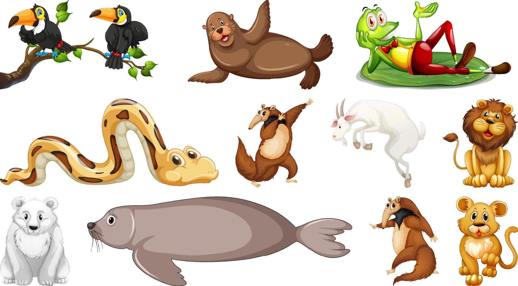 Different wild animals on white background vector