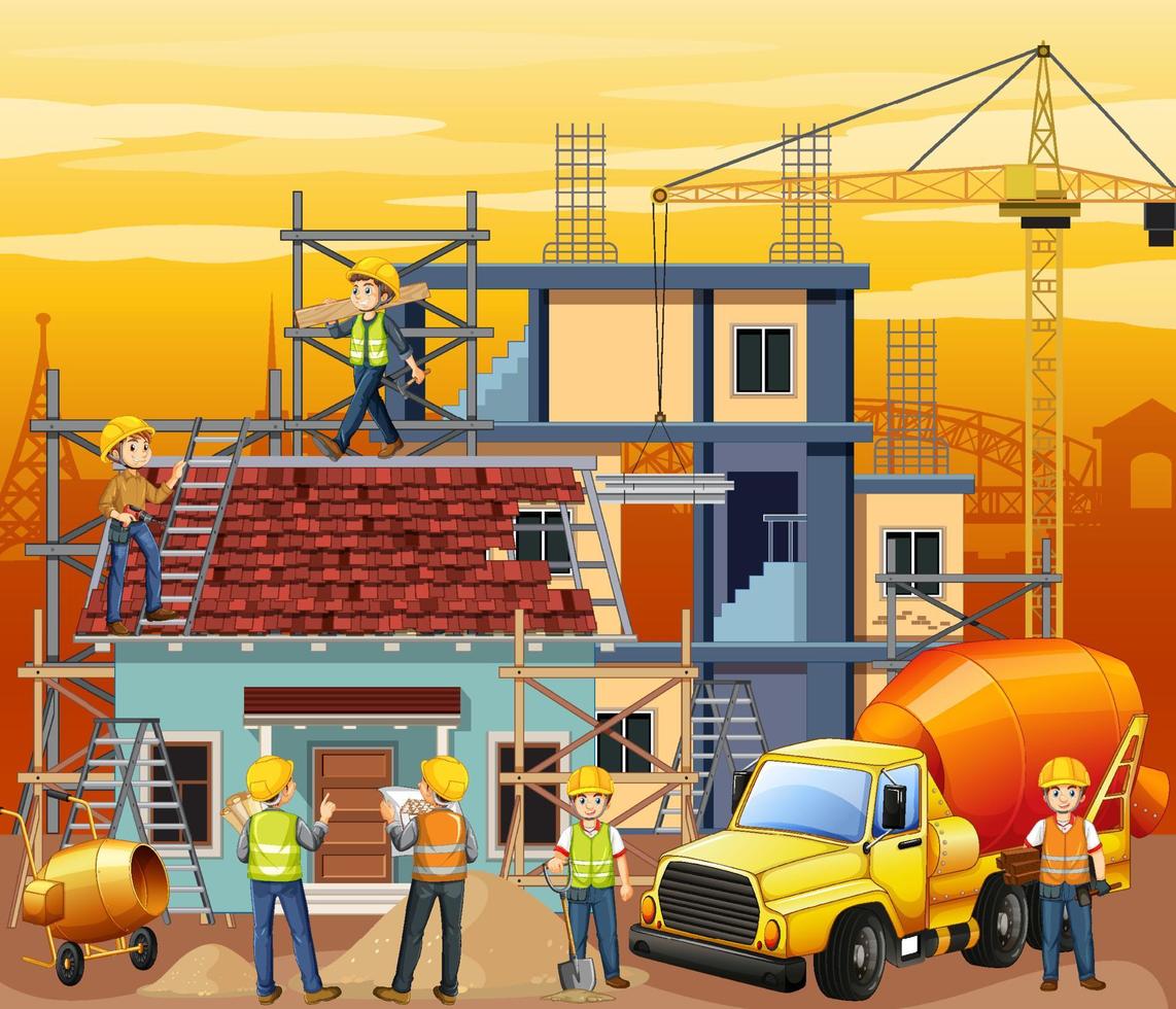 Construction site with workers vector