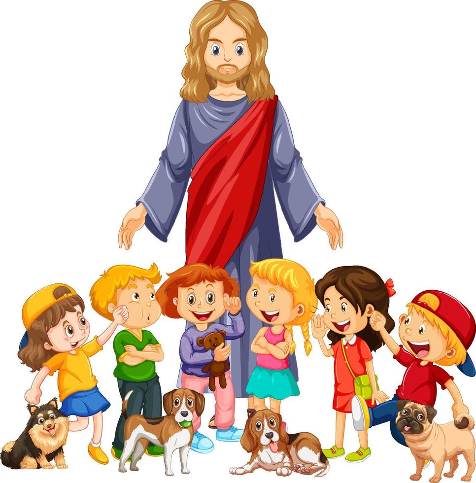 Jesús y los niños sobre fondo blanco. vector