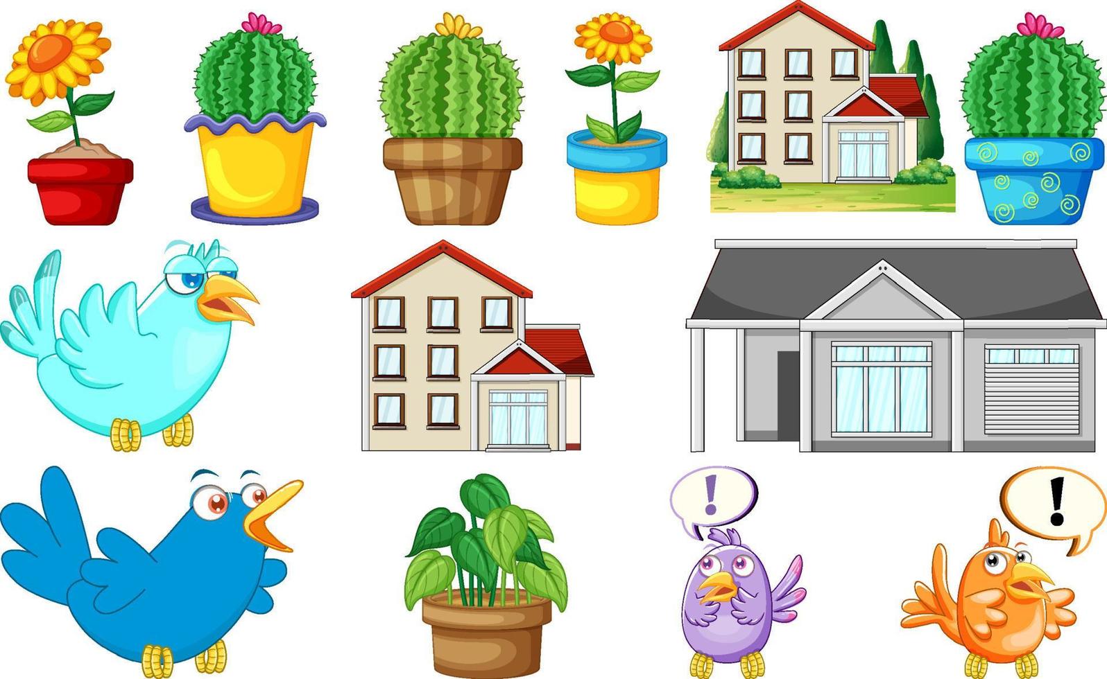 Set of houses and plants vector