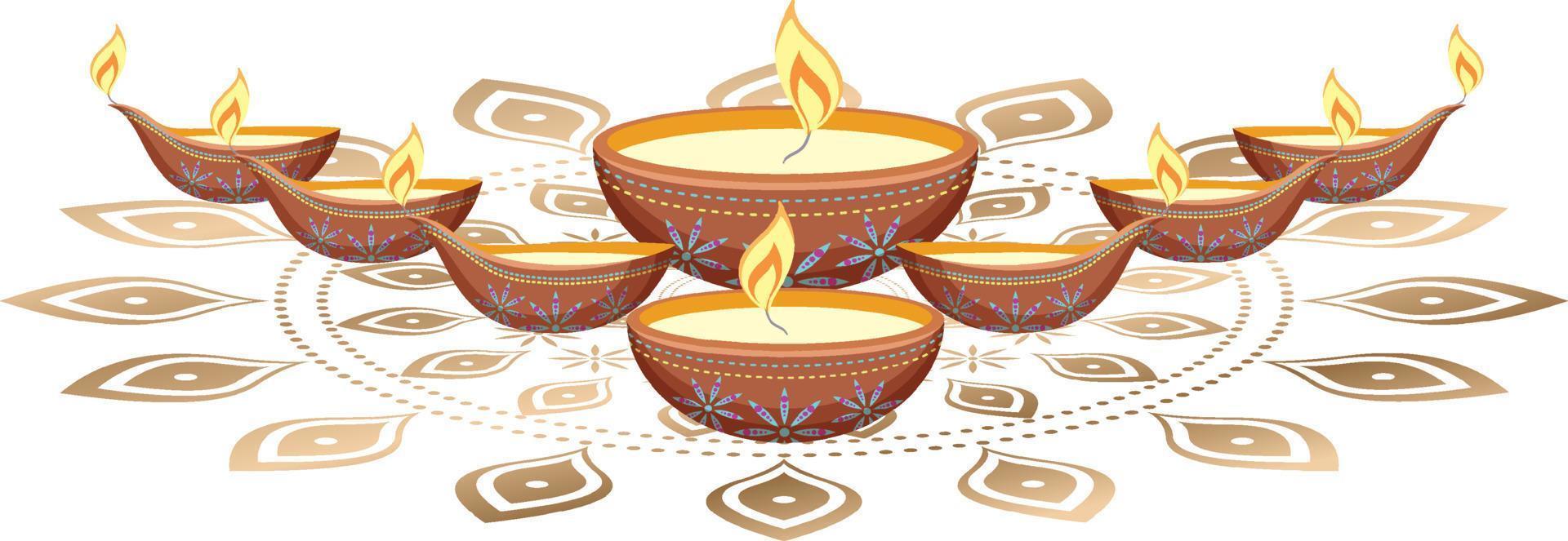 Diwali light candles on white background vector