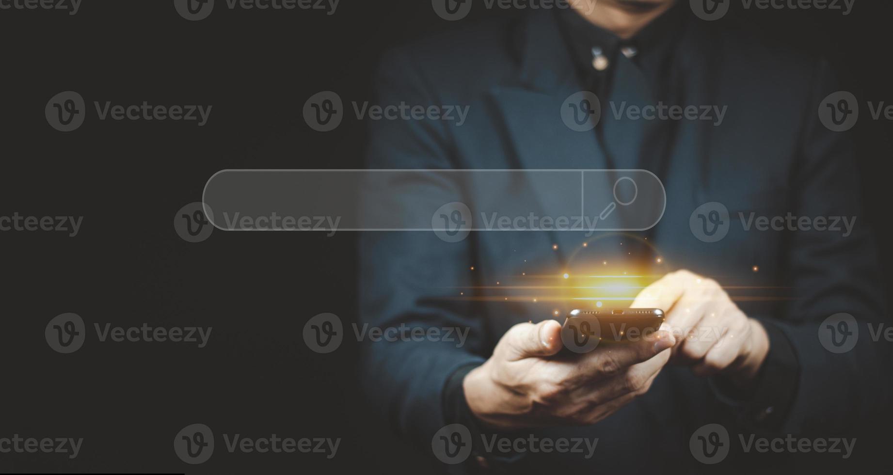man hand using smartphone to use search engine optimization SEO tools for finding customer photo
