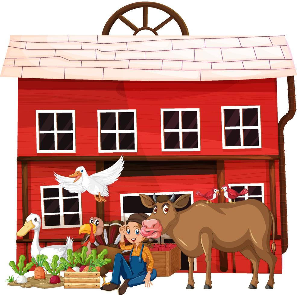 Farming theme with farmer and animals vector