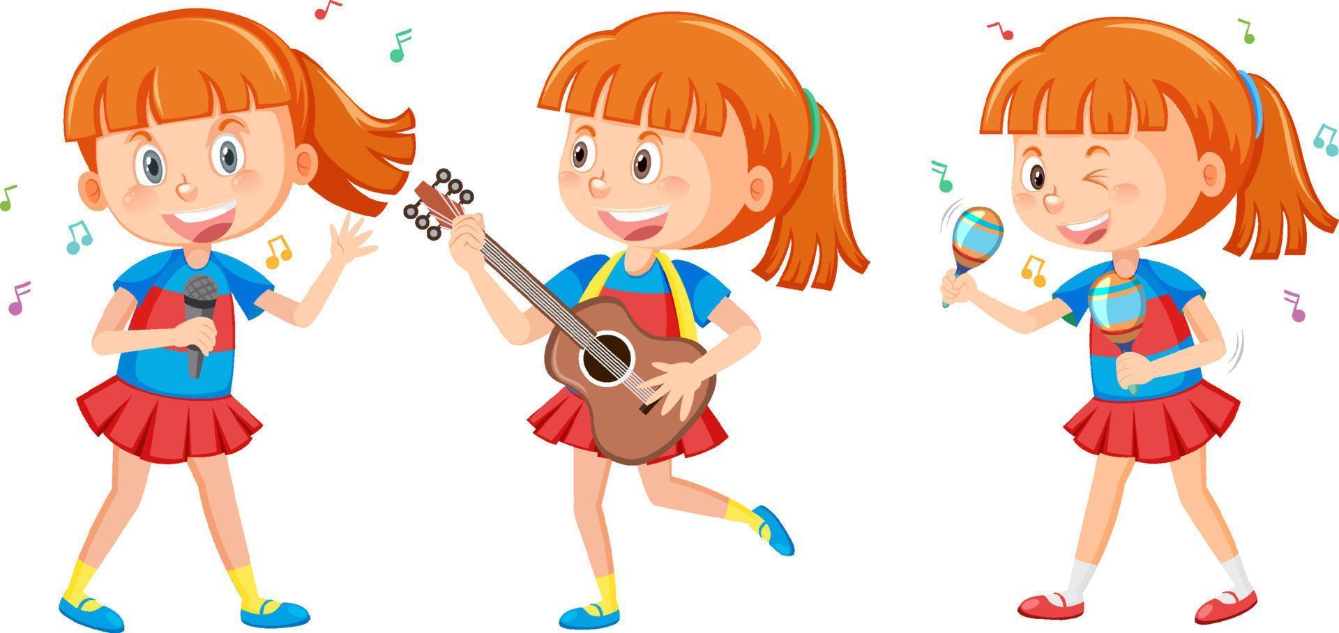 grupo, de, ponytail, niña, juego, música, instrumento vector