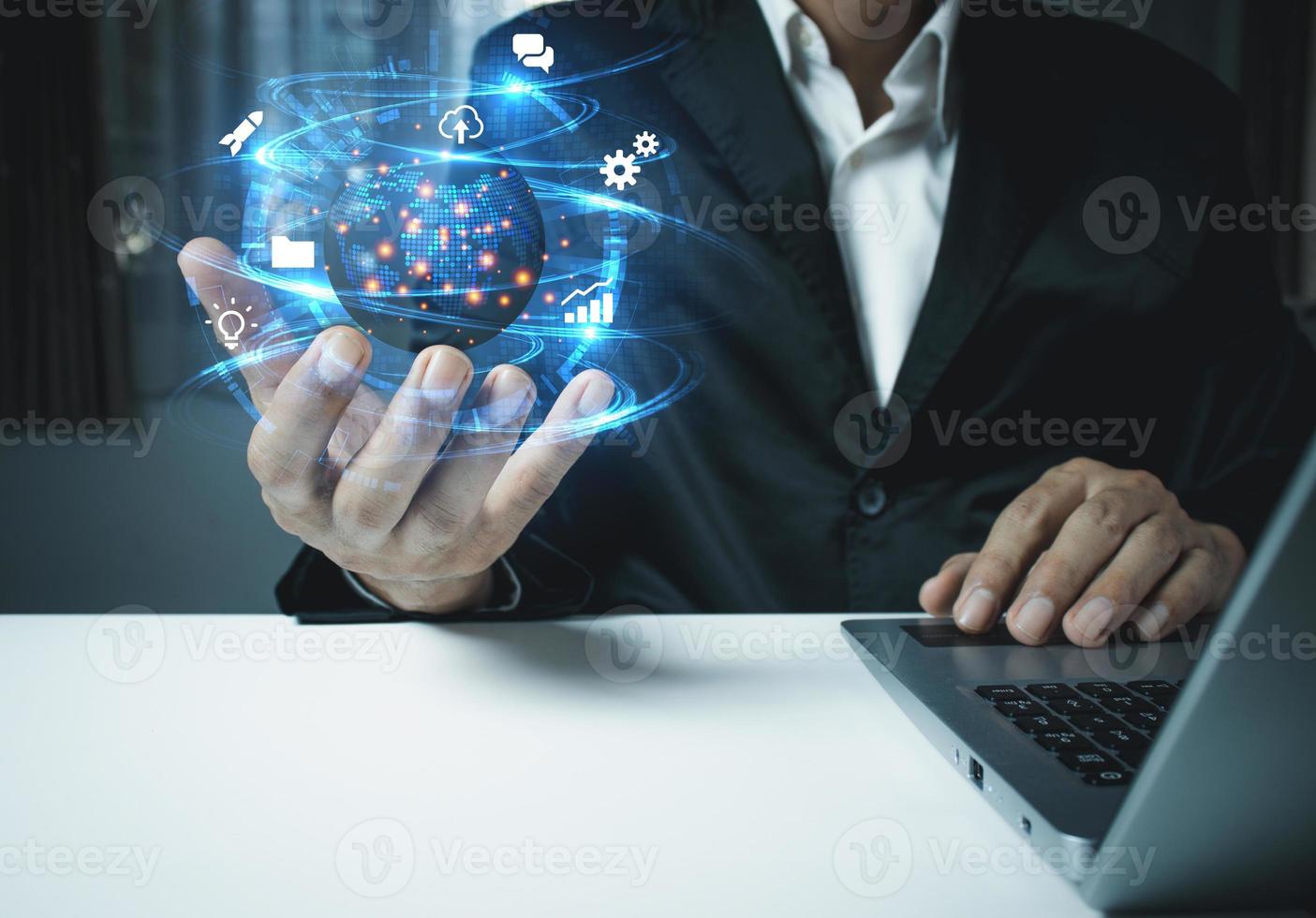 Business people use global Internet connection technology and digital marketing. photo