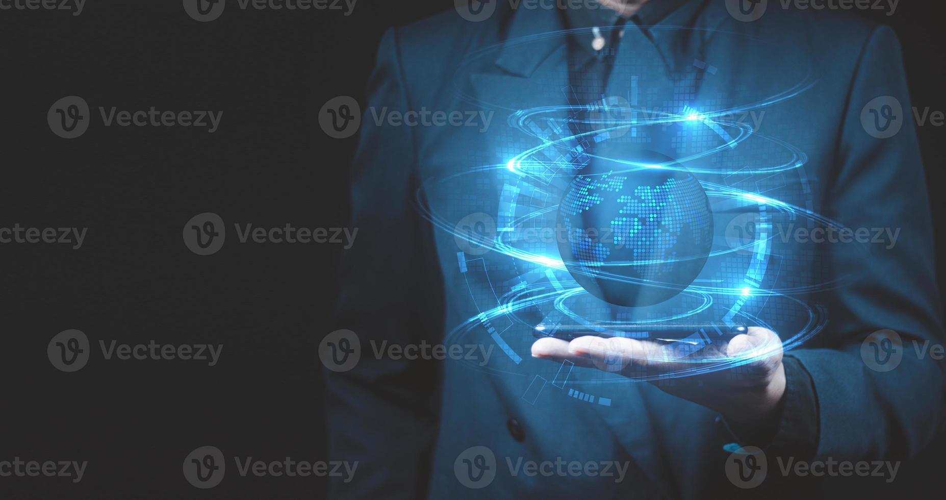 Business people use global Internet connection technology and digital marketing. photo