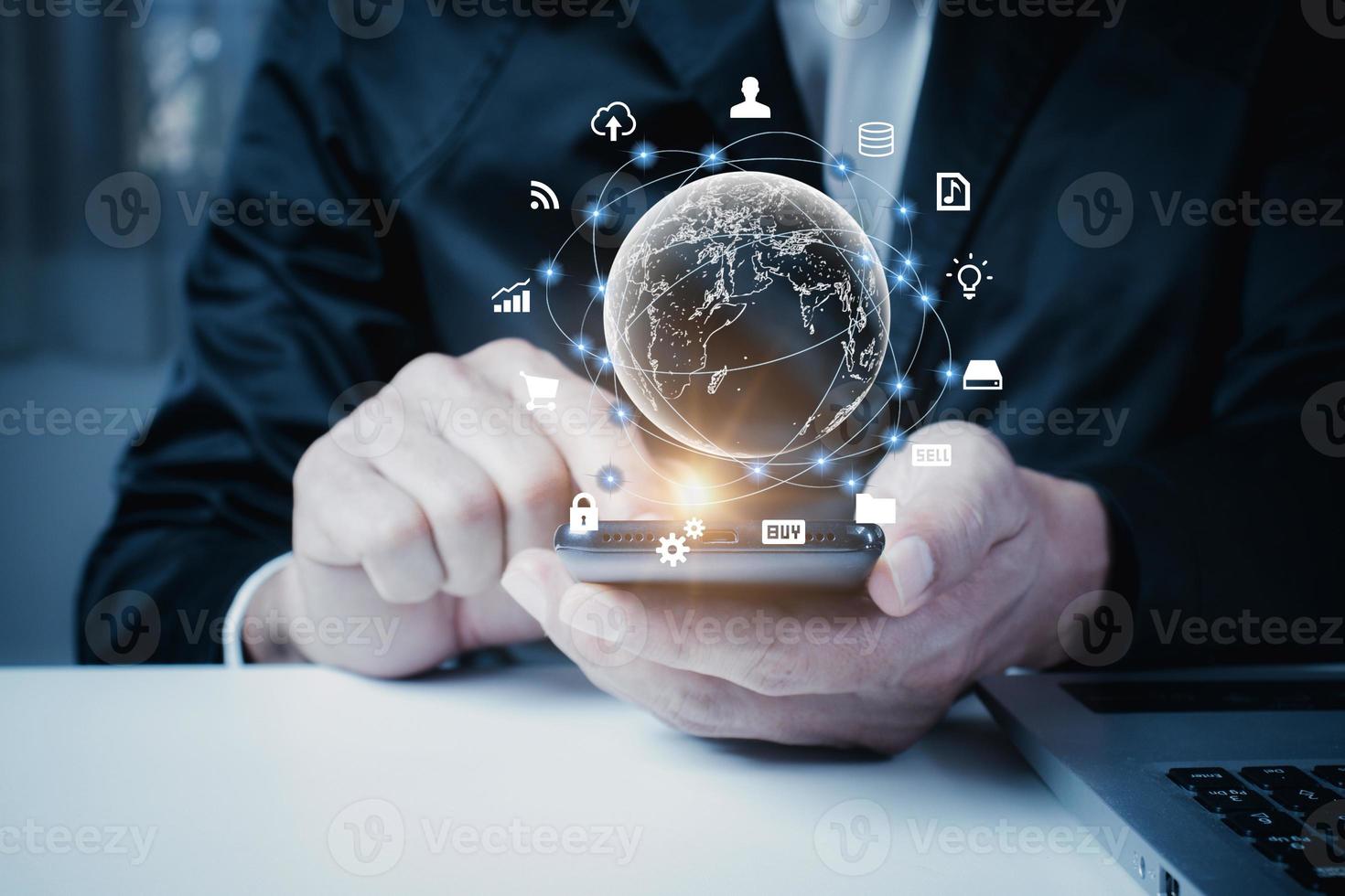 Businessmen using mobile phones, Mars, global Internet connection technology and digital marketing Finance and banking. photo