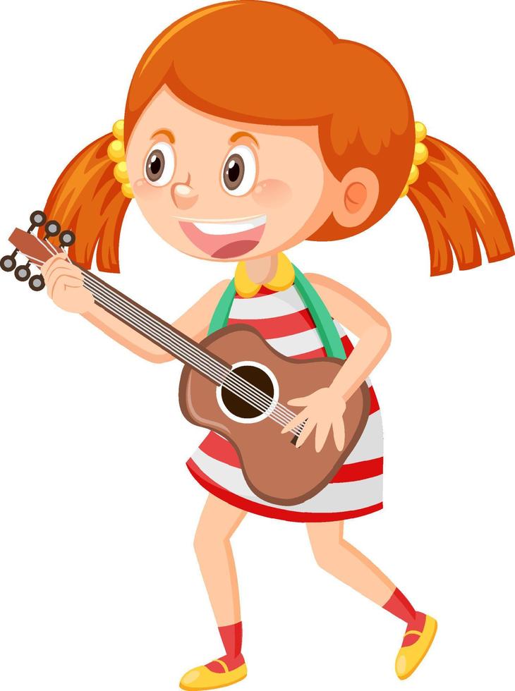 Girl with pigtails playing guitar vector