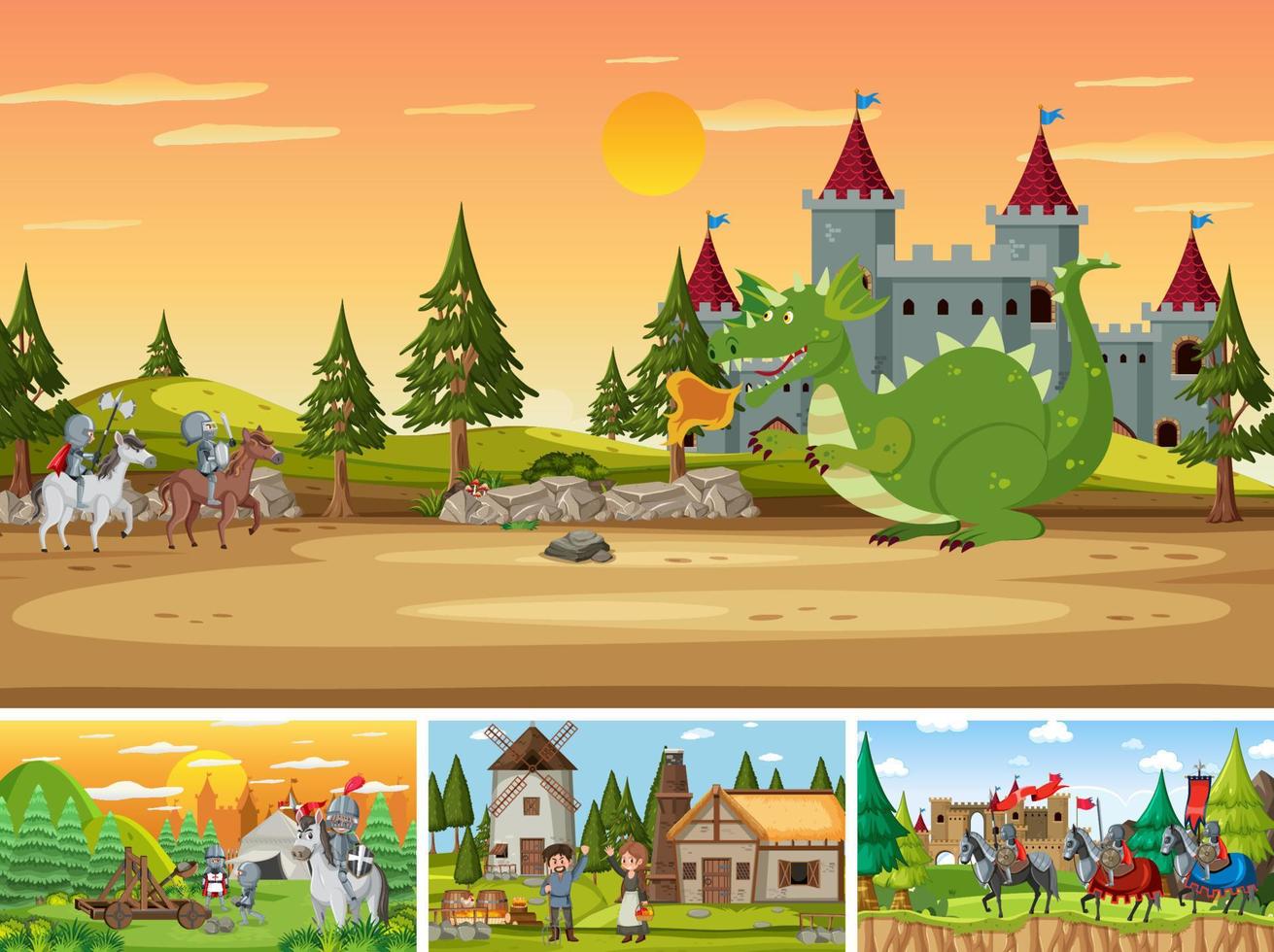 Set of different scene medieval vector