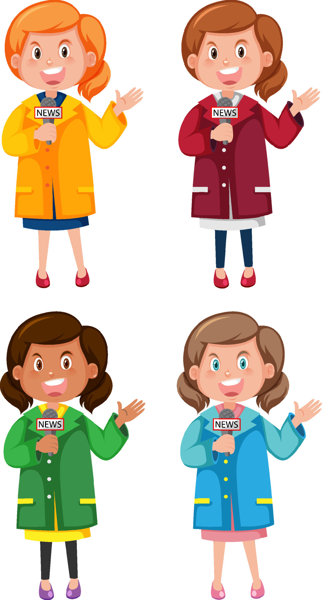 Set of female news reporter cartoon character 7252728 Vector Art at Vecteezy Set of female news reporter cartoon character 7252728 Vector Art at Vecteezy