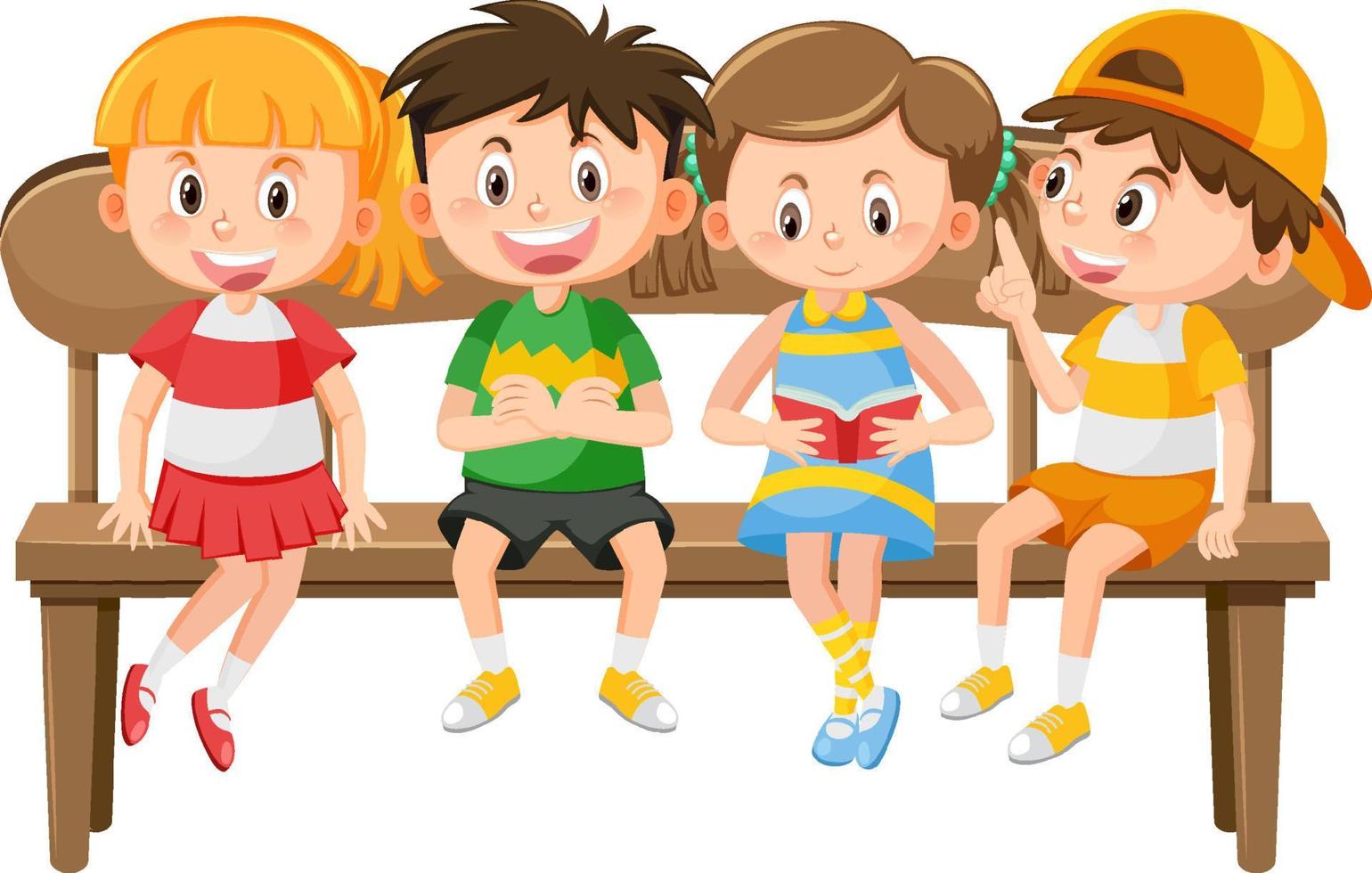 Children sitting on a wooden bench vector