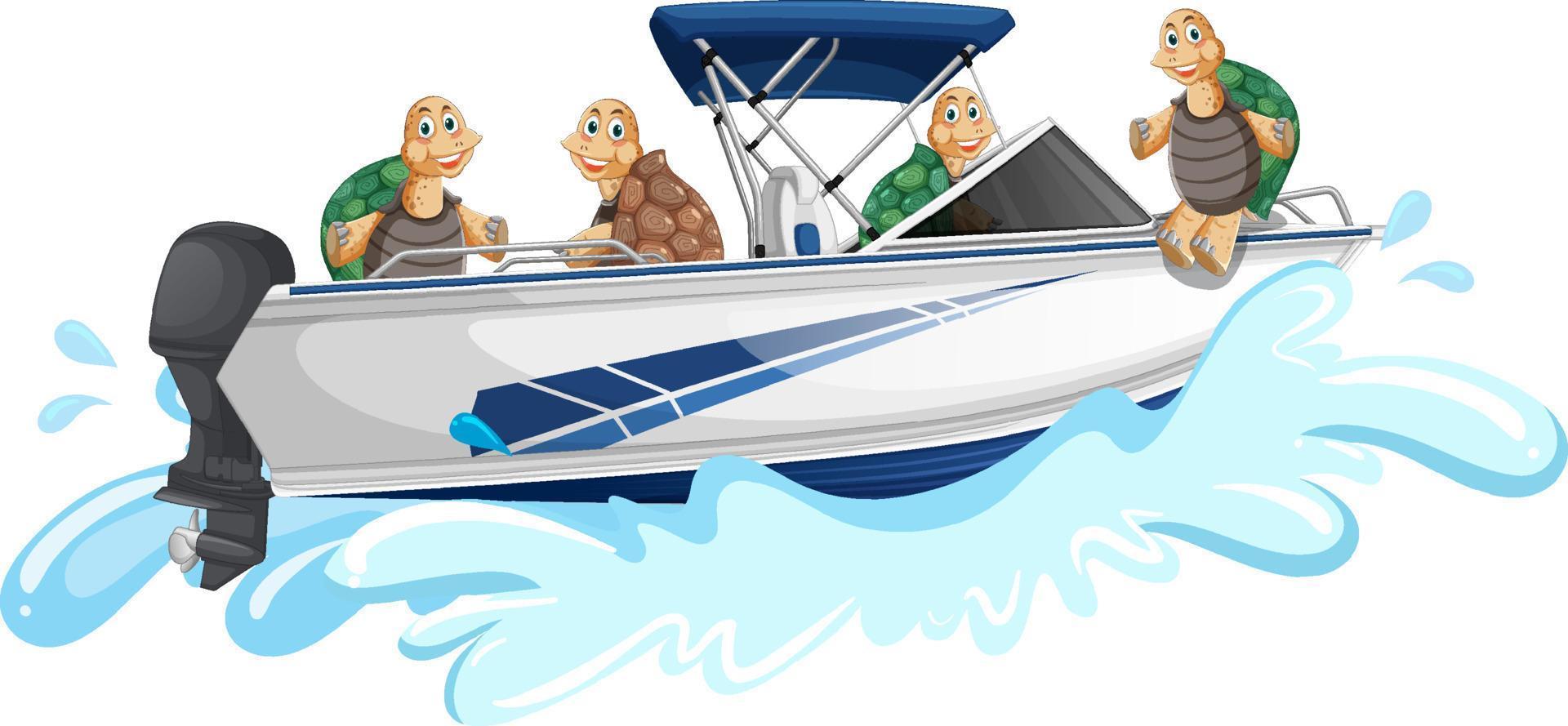 Group of tortoises on speedboat vector