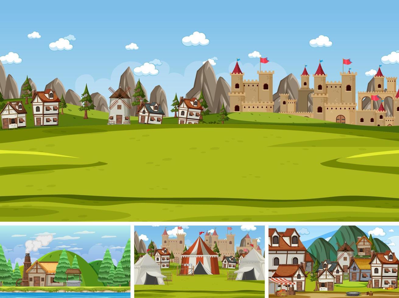 Set of different scene medieval vector