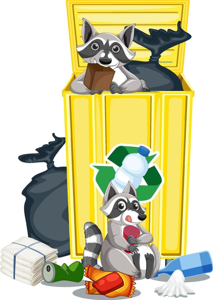 Trashcan full of dirty bags and plastic vector