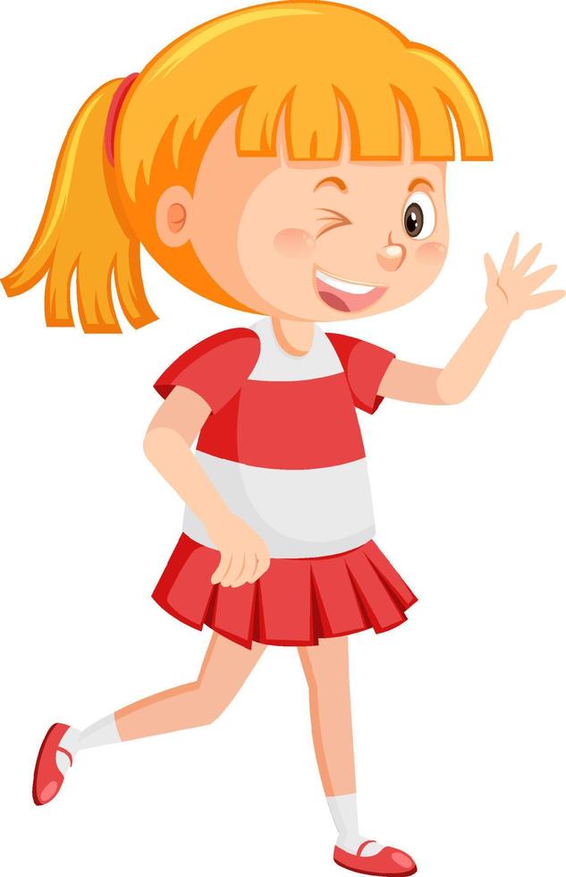 Cheerful girl with greeting gesture vector