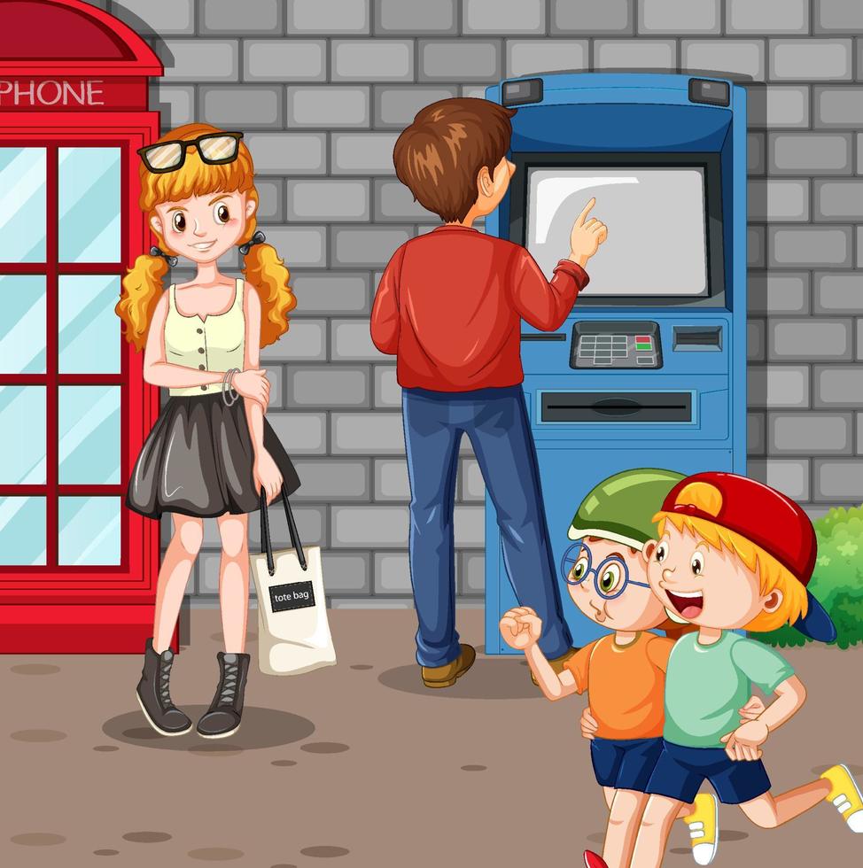 ATM machine street scene with people vector