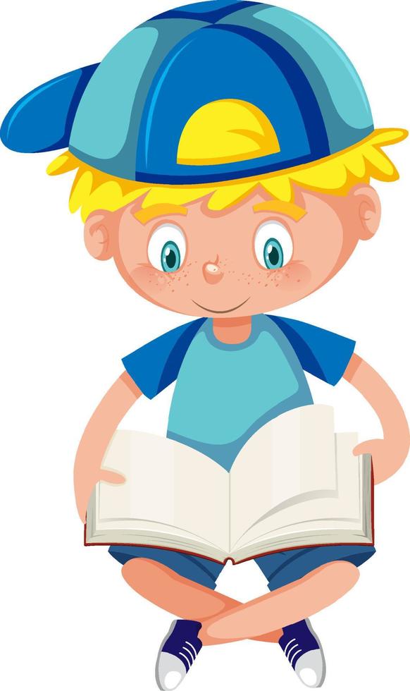 Boy reading a book on white background vector