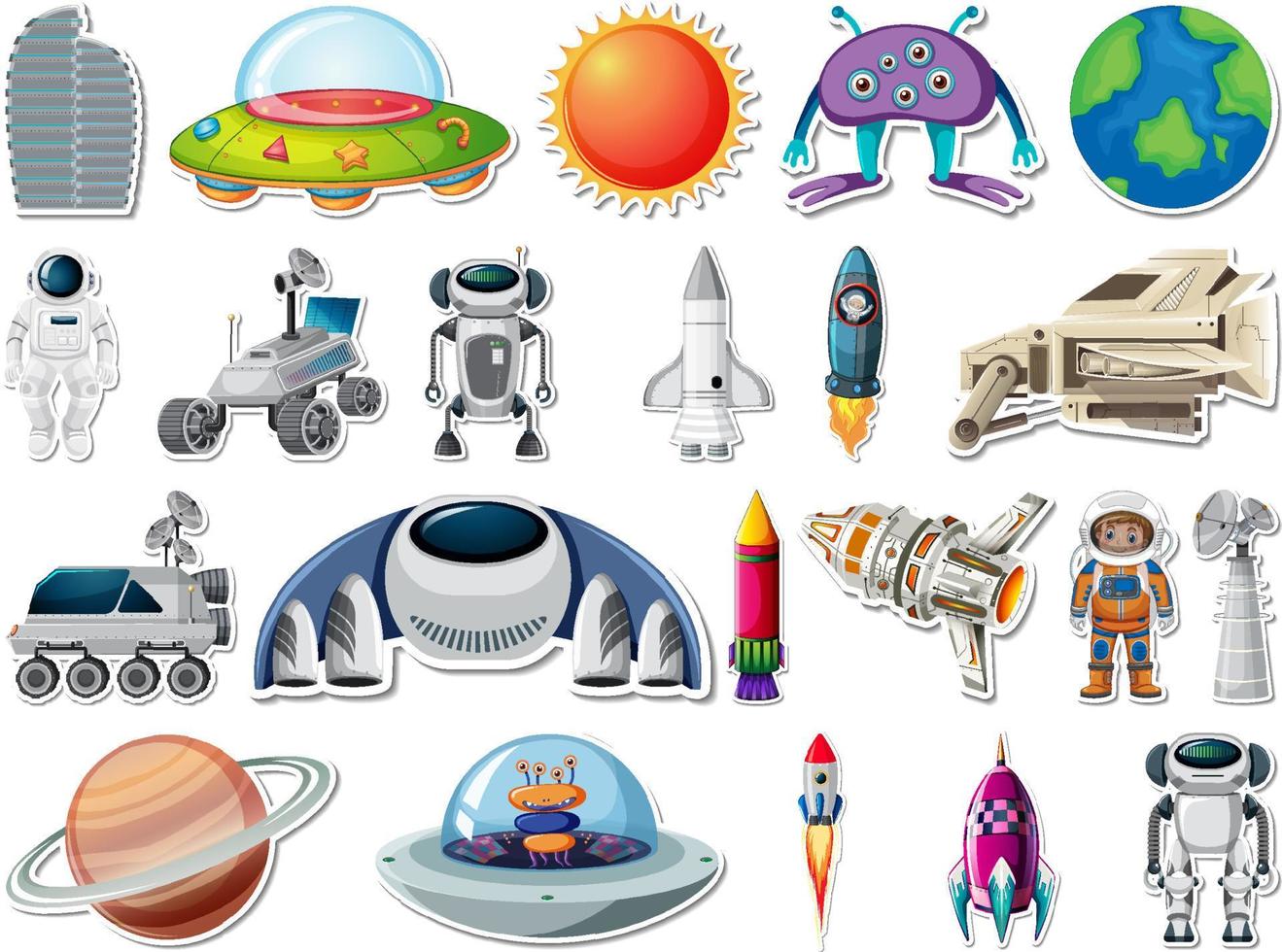 Sticker set of outer space objects and astronauts vector