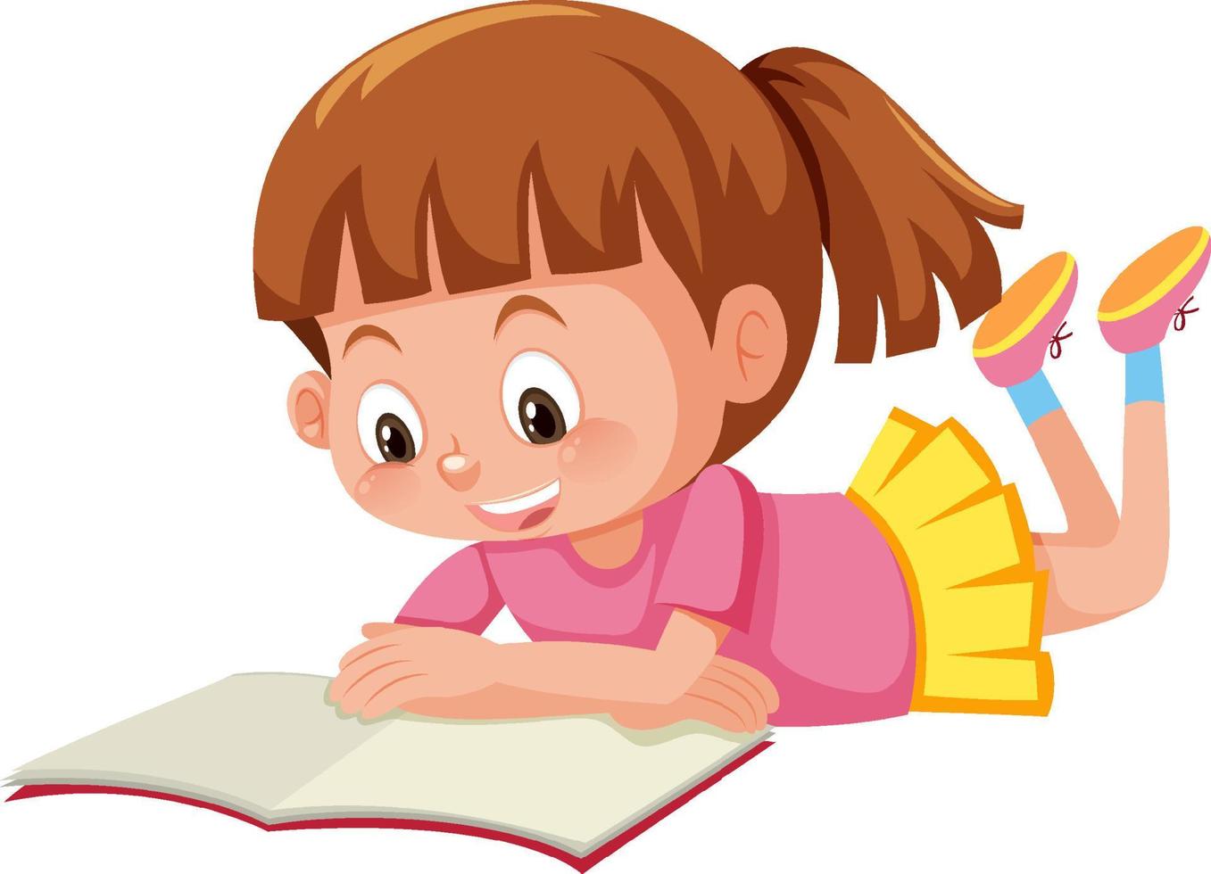 A girl lay down reading a book vector