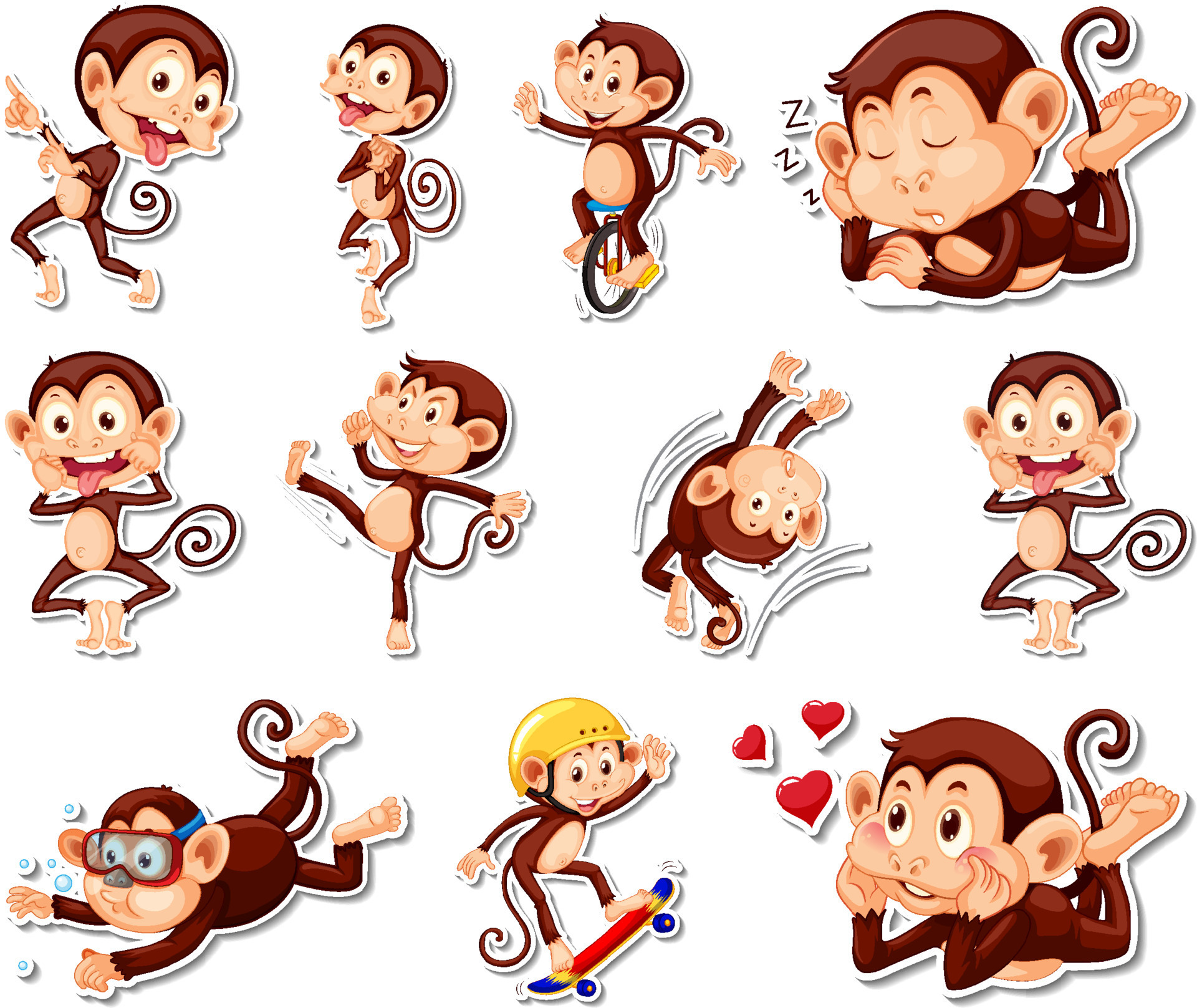 Sticker set of funny monkey cartoon characters 7253099 Vector Art at Vecteezy Sticker set of funny monkey cartoon characters 7253099 Vector Art at Vecteezy