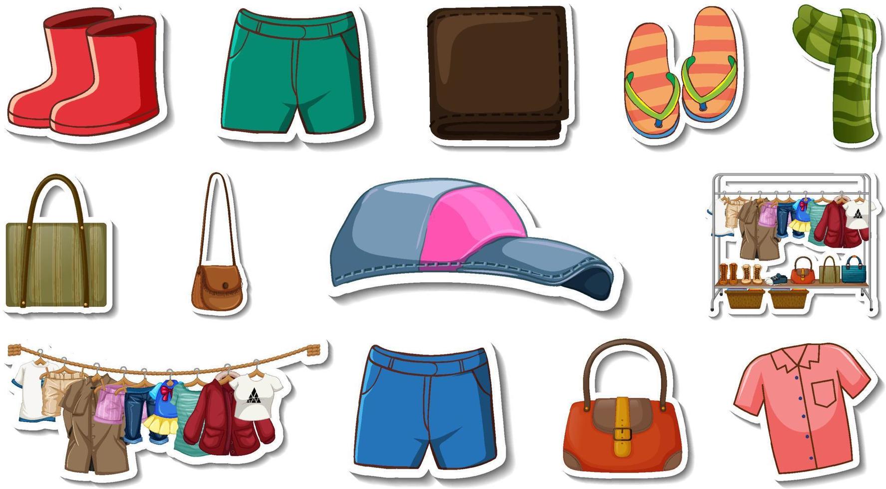 Sticker set of clothes and accessories vector