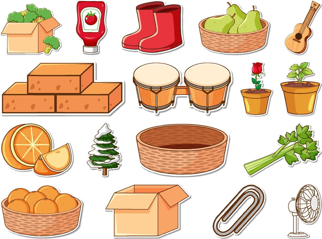 Sticker set of mixed daily objects vector