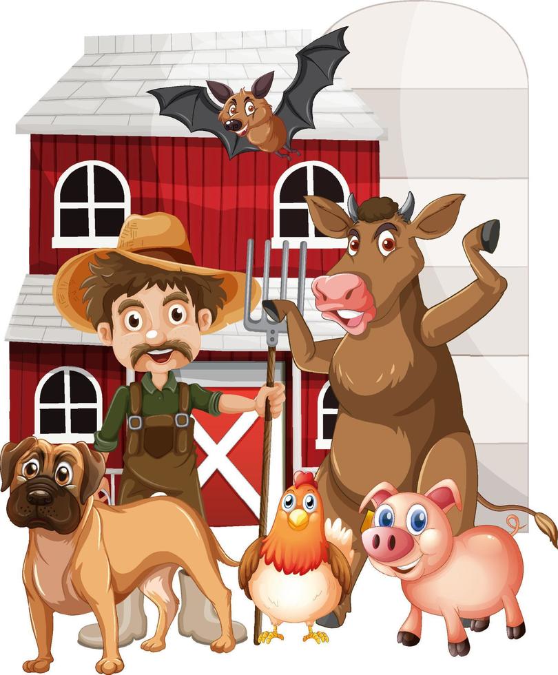 Many farm animals and farmer vector