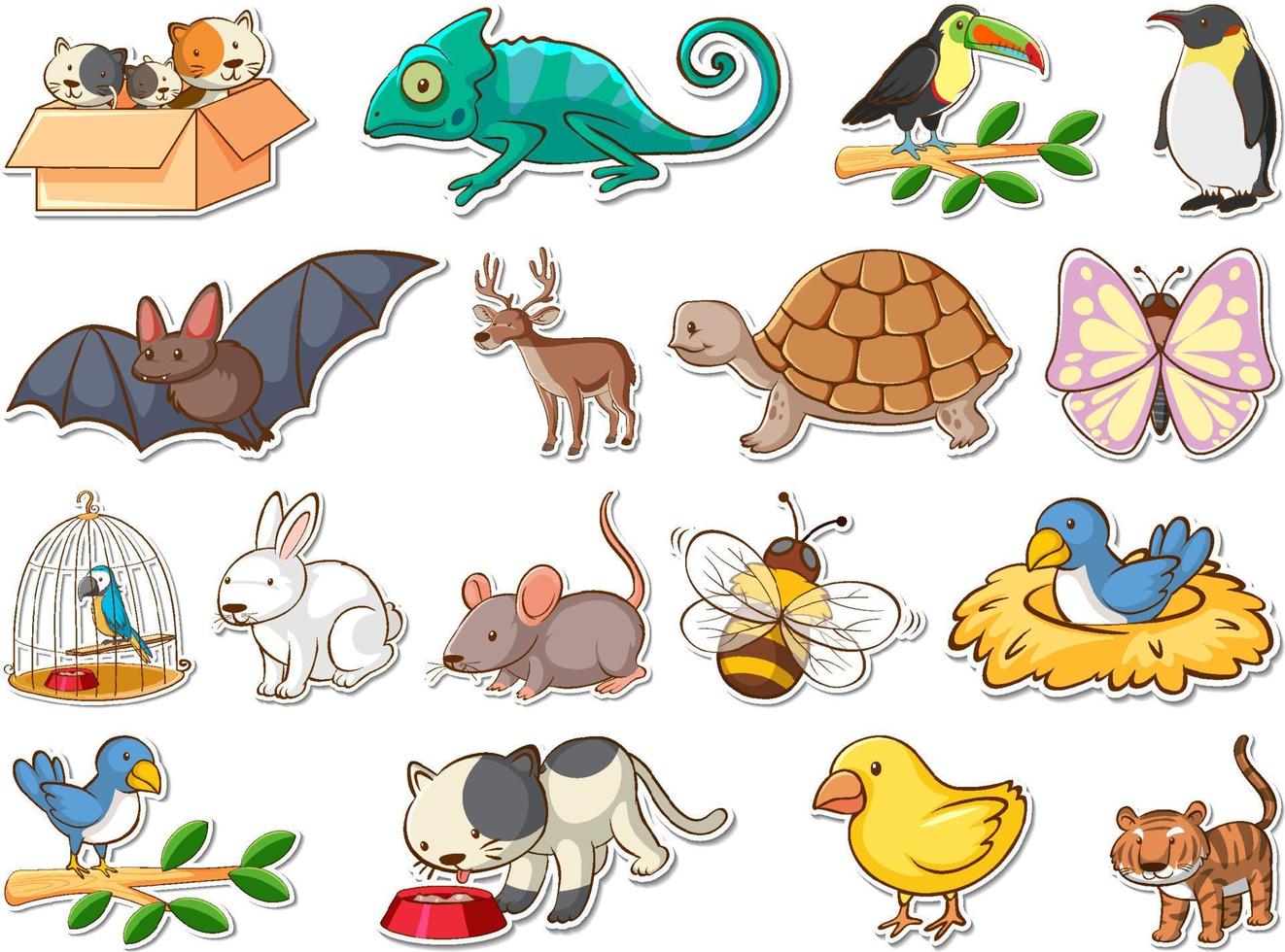 Sticker set of cartoon wild animals vector