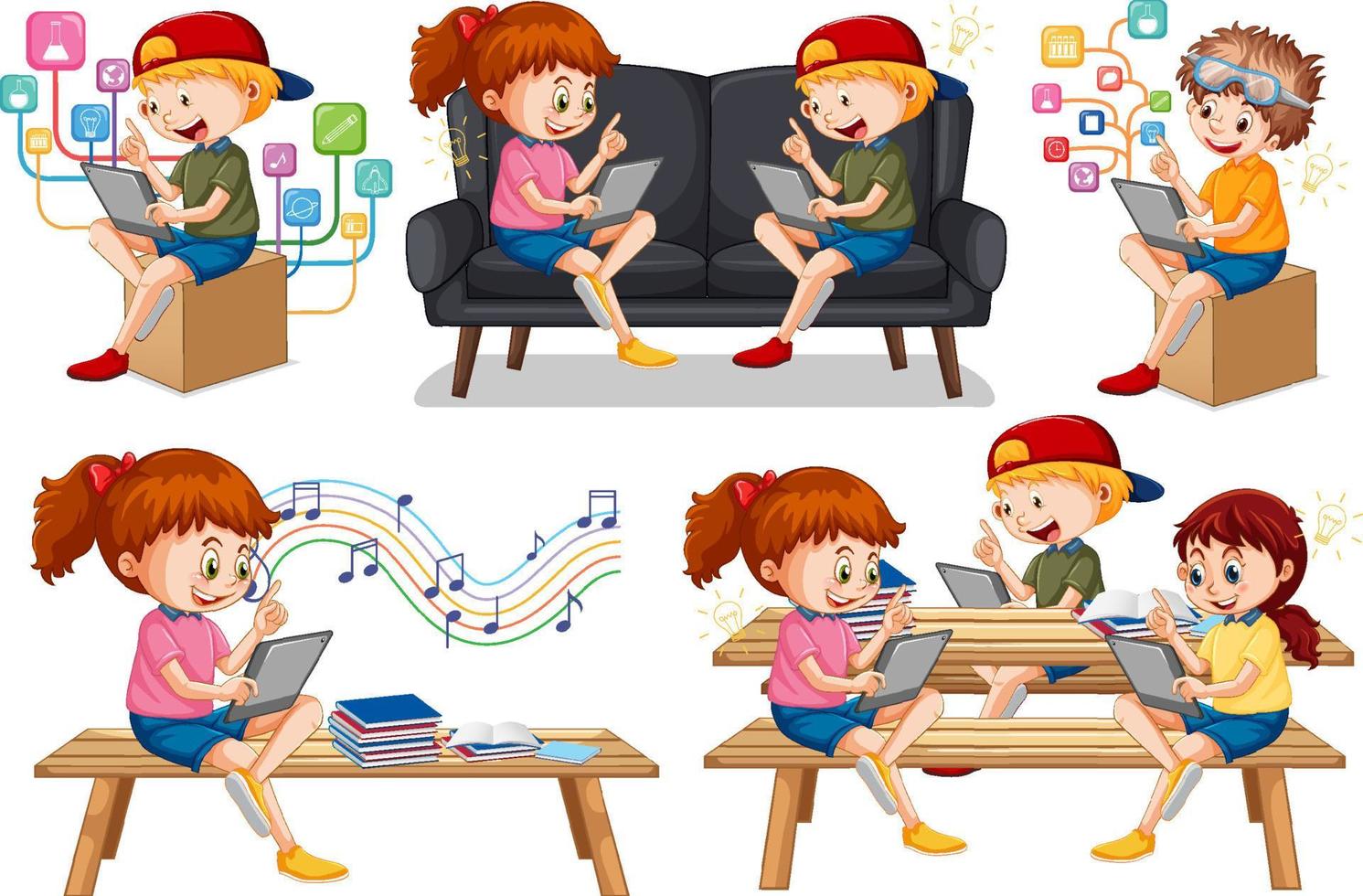 Set of children doing different activities vector