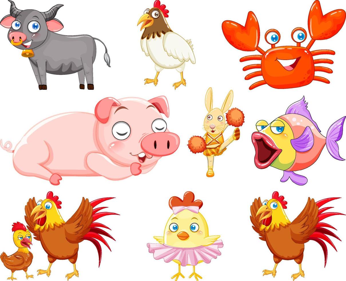 lindos animales con sonrisa feliz vector