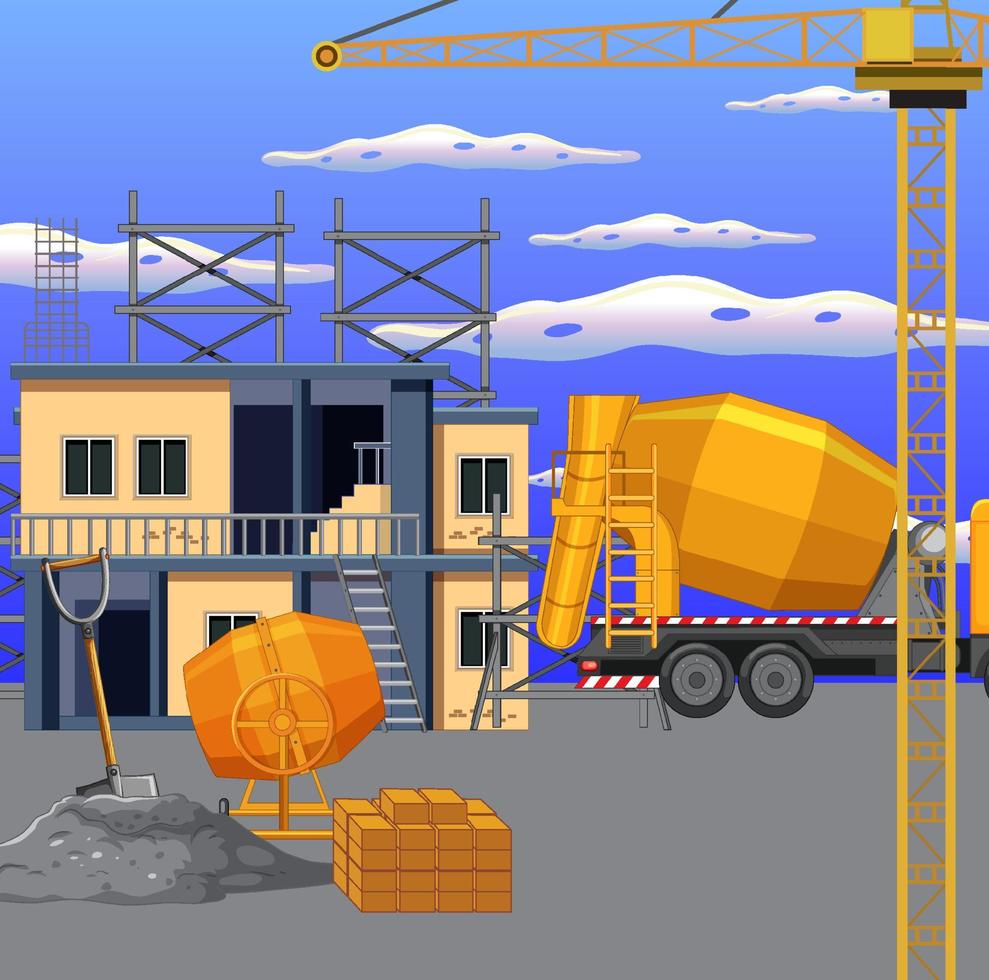 Building construction site scene vector