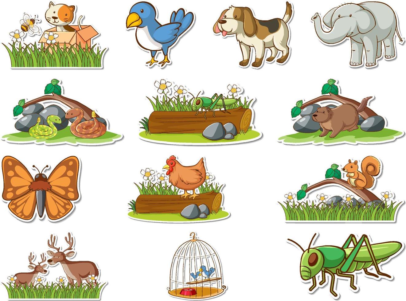 Sticker set of cartoon wild animals 7253140 Vector Art at Vecteezy