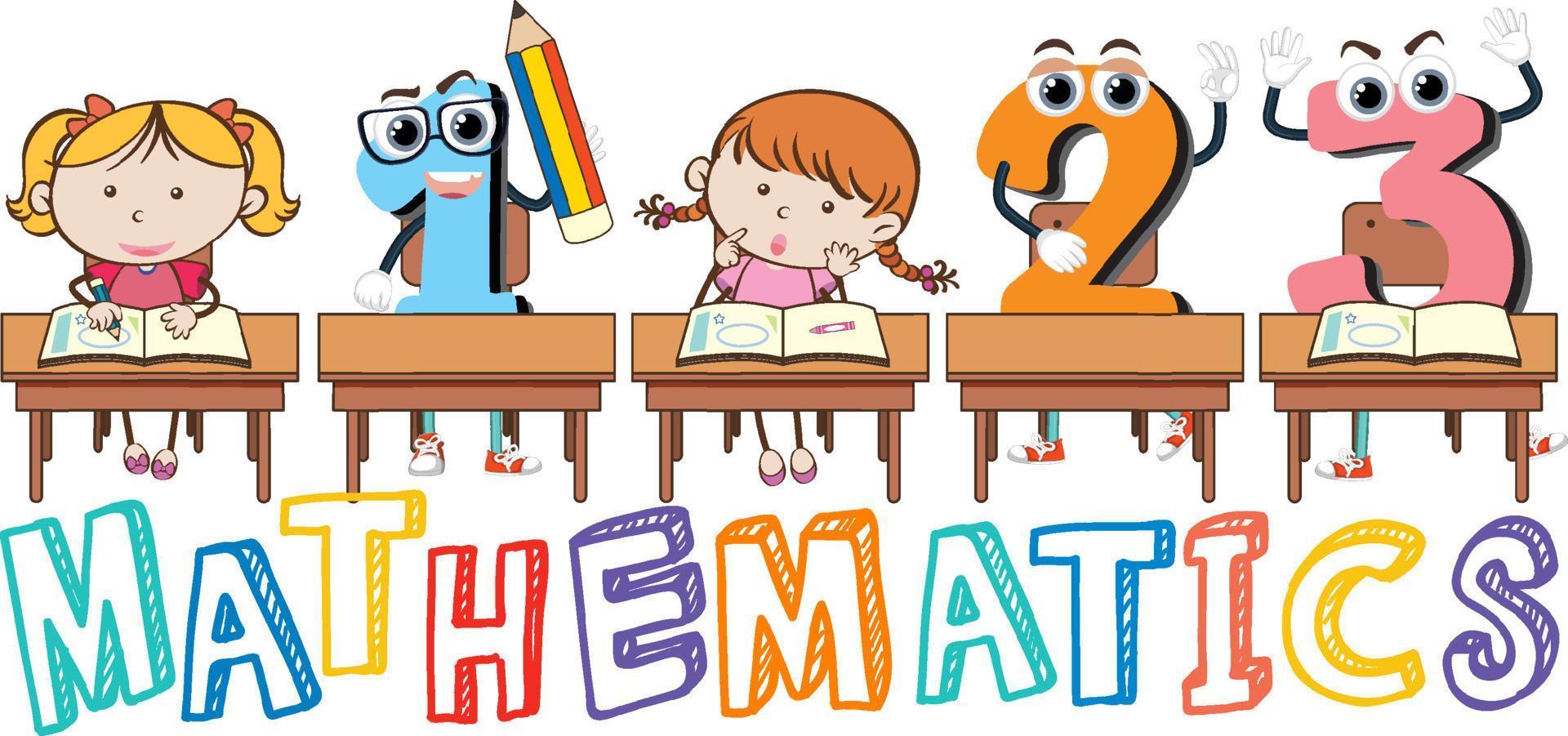 Mathematics word logo in cartoon style vector