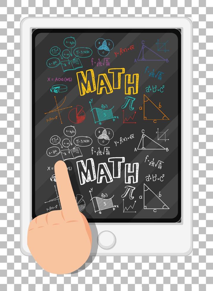 Mathematics doodles with ipad and finger on grid background vector