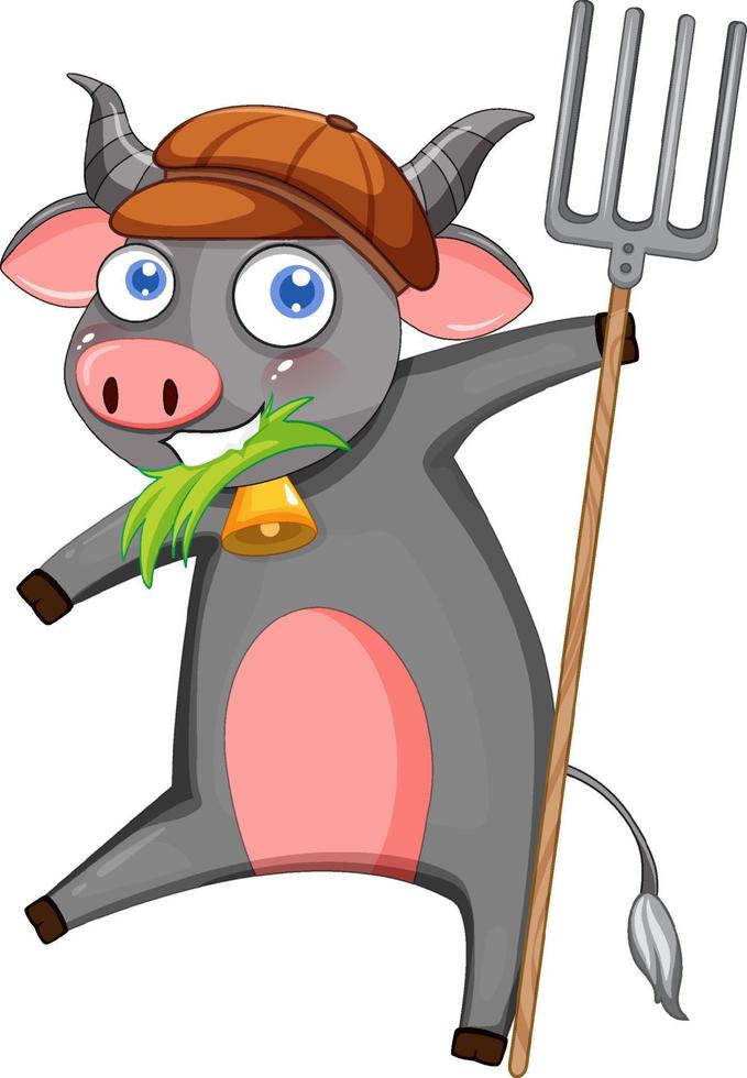 Gray cow wearing brown hat vector