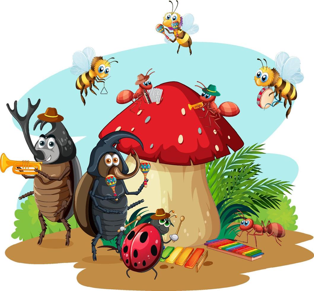 grupo de escarabajos y abejas personaje de dibujos animados vector