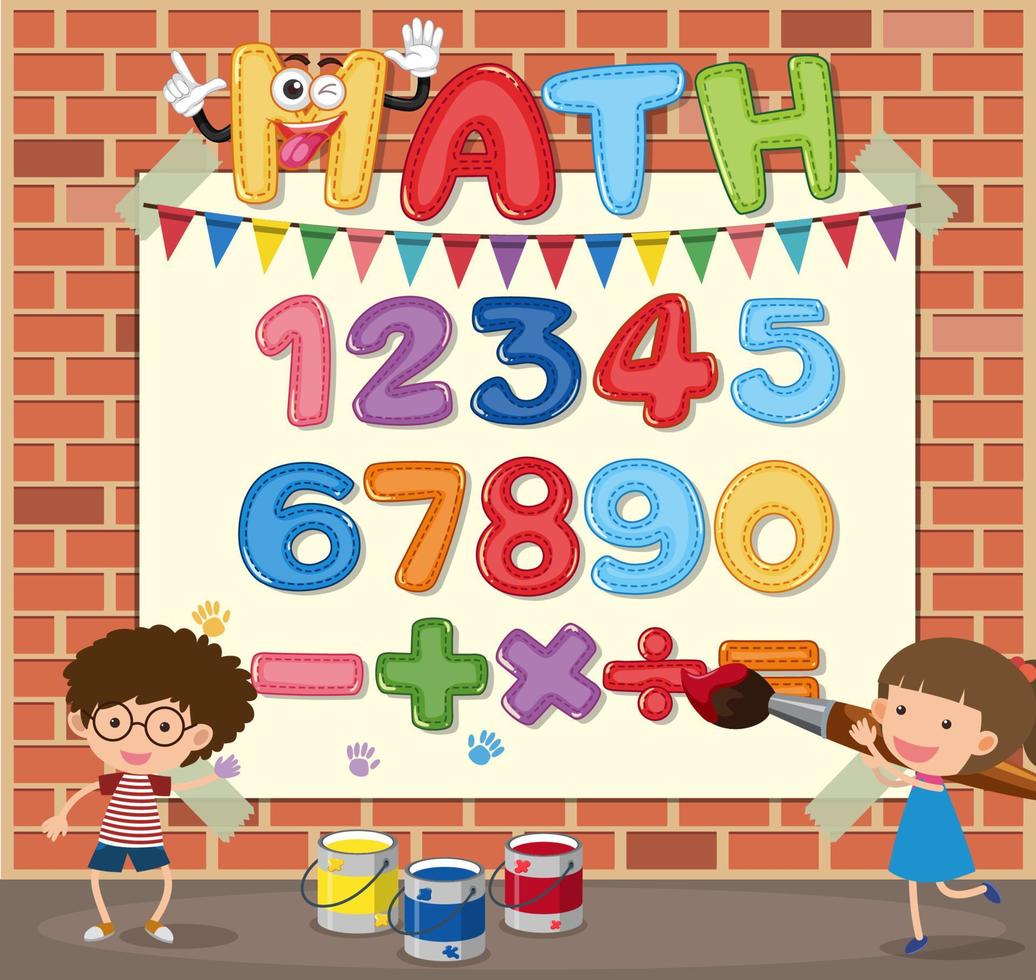 Counting numbers from zero to nine and math symbols vector