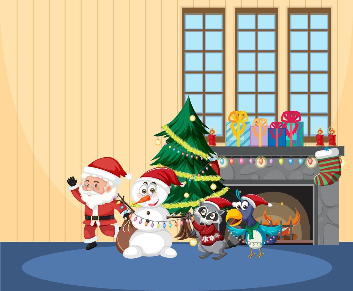 Christmas theme with Santa and snowman vector