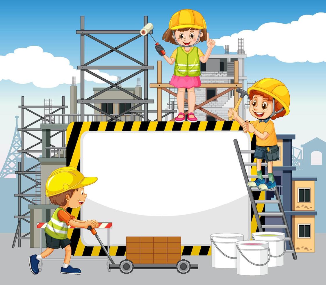 banner vacío con elementos y objetos de construcción vector