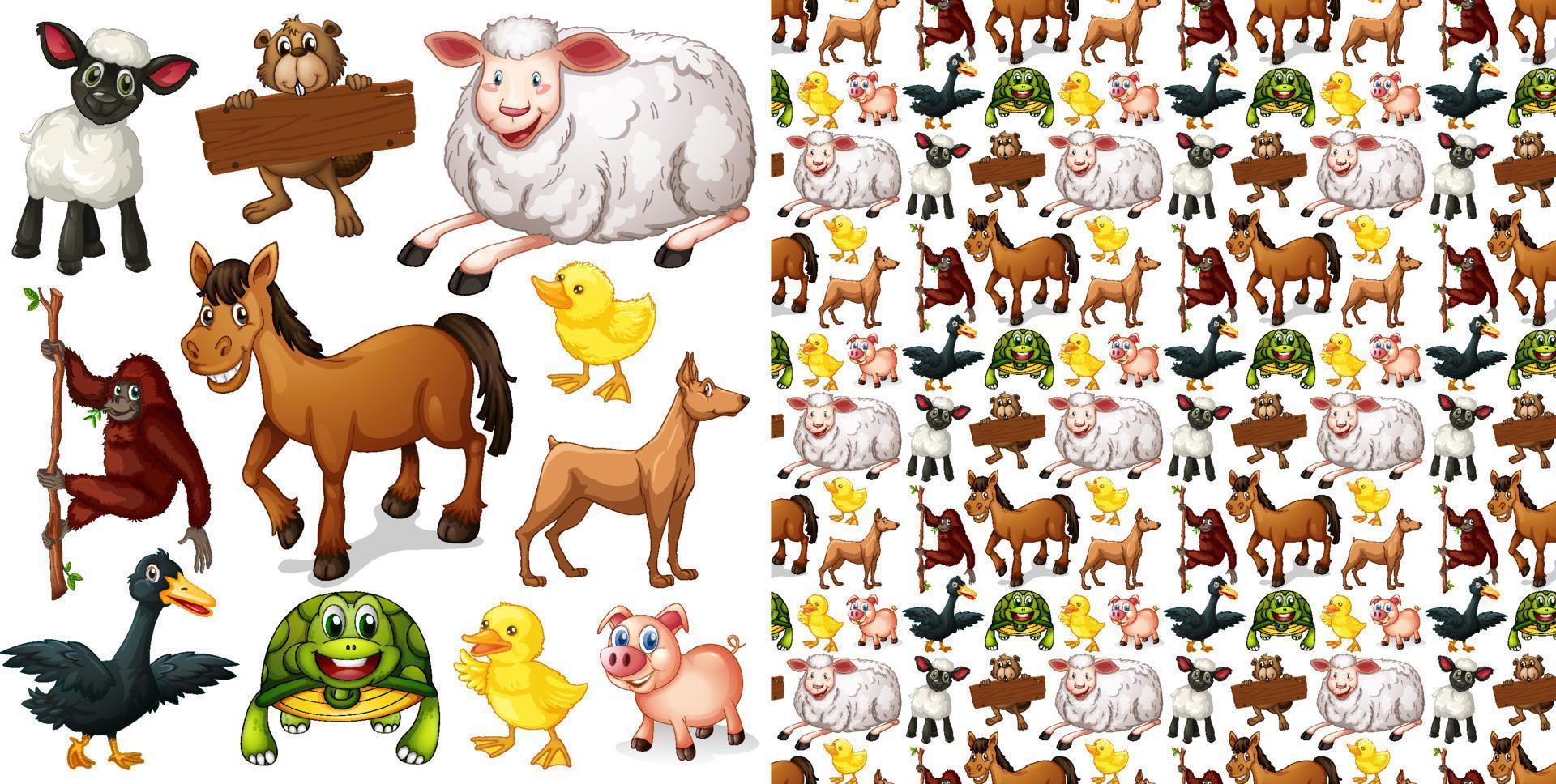 Cute animals cartoon set on white background vector