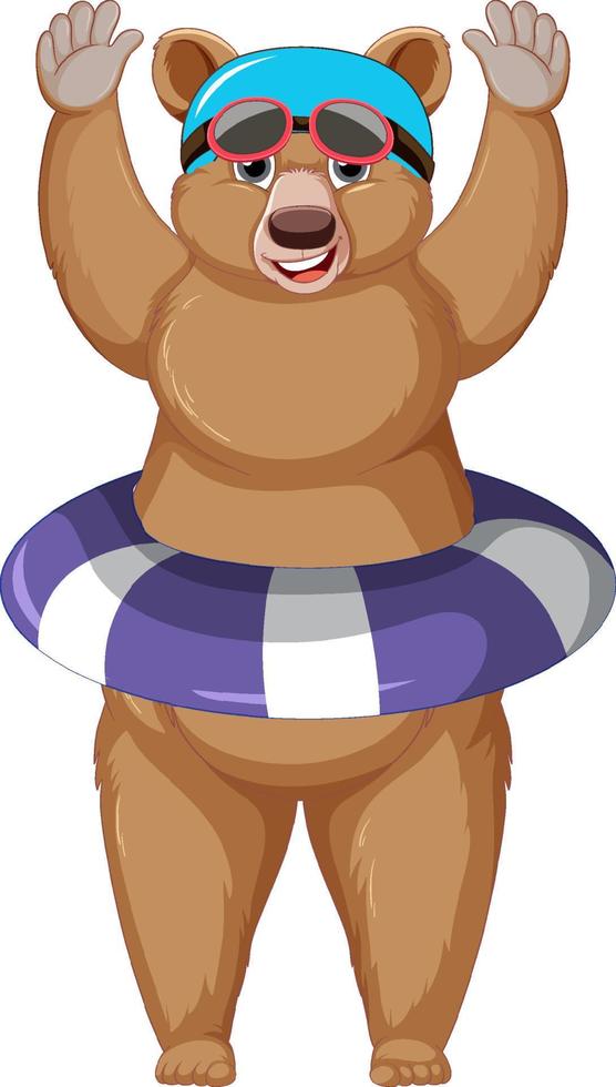 Cute cartoon bear with rubber ring on white background vector
