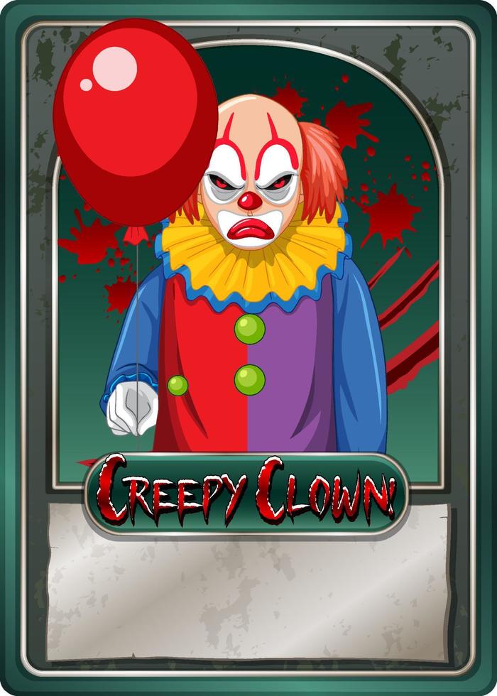 Creepy clown character game card template vector