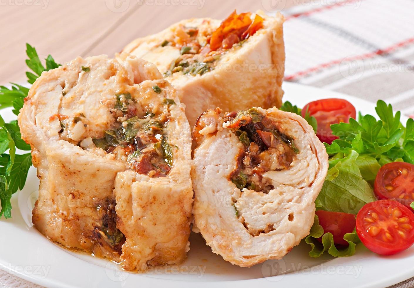 Rolled Chicken with spinach and sun-dried tomatoes photo