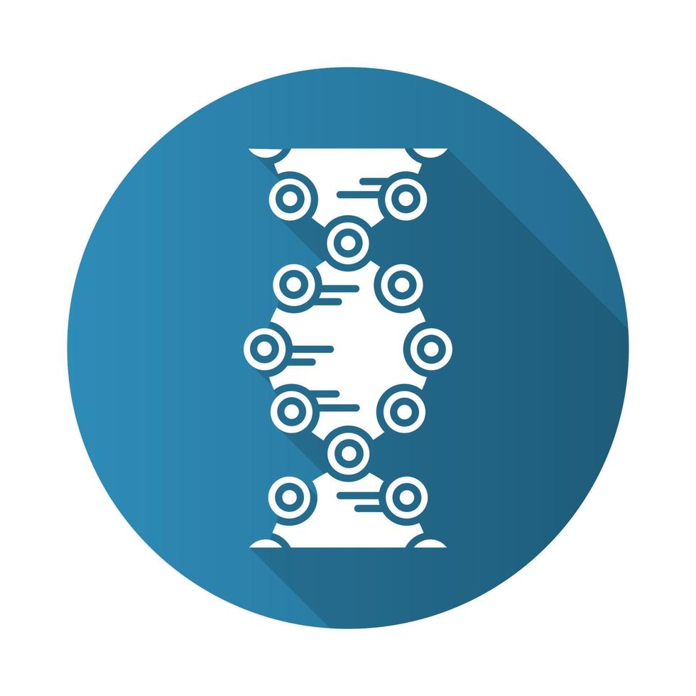 DNA strands blue flat design long shadow glyph icon. Connected circles, lines. Deoxyribonucleic, nucleic acid helix. Chromosome. Molecular biology. Genetic code. Vector silhouette illustration