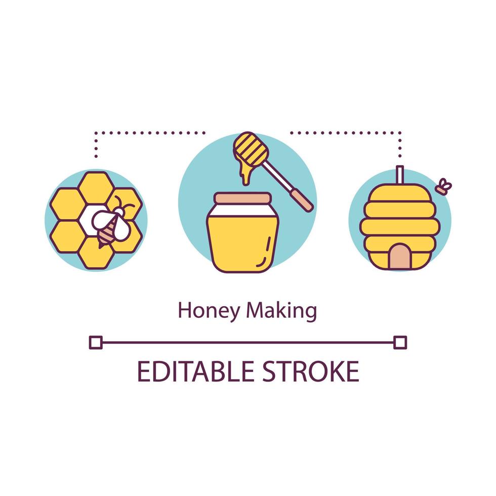 Honey making concept icon. Local production idea thin line illustration. Regional food craft in villages. Natural and organic product. Vector isolated outline drawing. Editable stroke