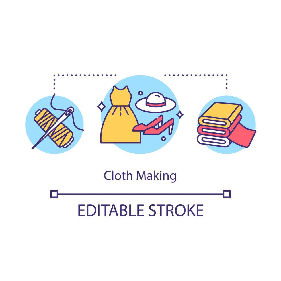 Cloth making concept icon. Local production idea thin line illustration. Apparel designer, manufactor. Fashion department. Craft clothing. Vector isolated outline drawing. Editable stroke